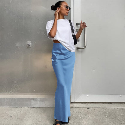 Simple Satin Maxi Skirt in Solid Color
