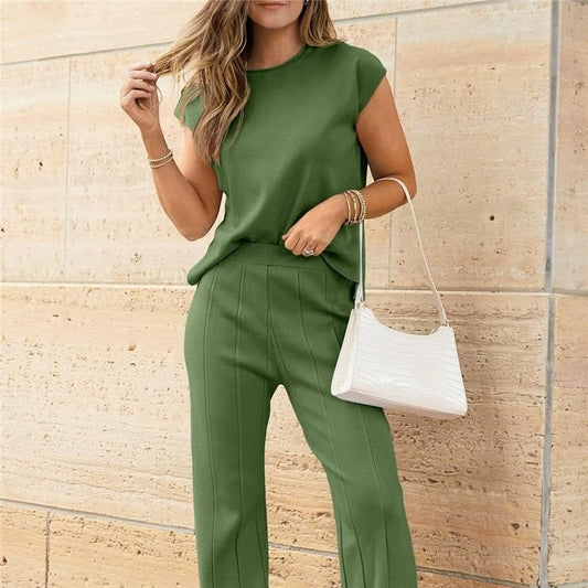 Knitted Sleeveless Vest with Matching Wide Leg Pants Set