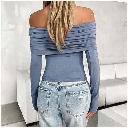 One-Shoulder Casual Pullover Top in Solid Color