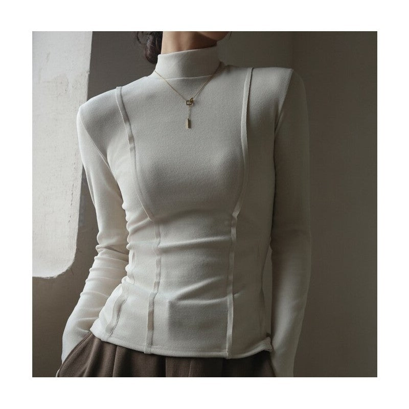 Solid Color Half High Collar Velvet Long Sleeve Top