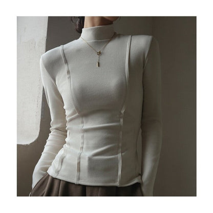Solid Color Half High Collar Velvet Long Sleeve Top
