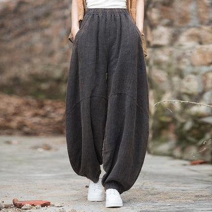 Women's Loose-Fitting Linen & Cotton Ramie Sand-Fried Meditation Tai Chi Lantern Pants