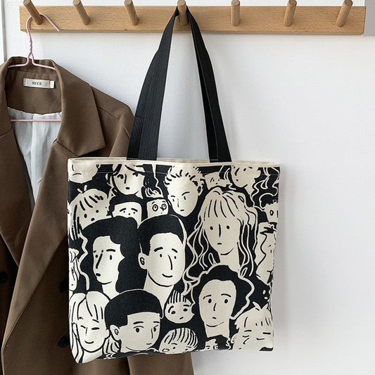 Literary Canvas Bag with Large Capacity and Single Shoulder Design