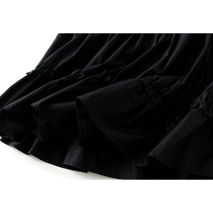 Elegant Solid Color Elastic Waist Ruffled A-Line Skirt