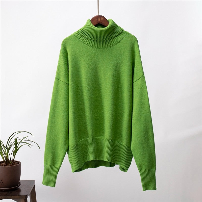 Solid Color High Neck Loose Pullover Sweater