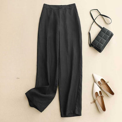 Relaxed Fit Solid Color Lightweight Wide-Leg Trousers