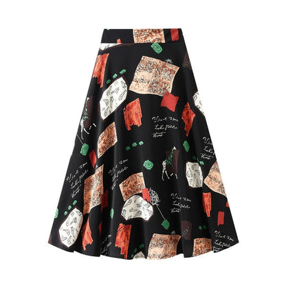 Vintage Floral Print Chiffon A-Line Maxi Skirt