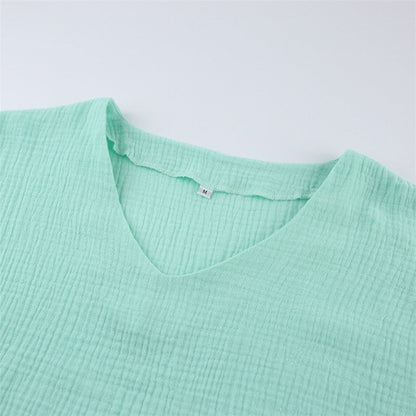 Solid Color Short Sleeve V-Neck Top and Pants Two-Piece Loungewear Set