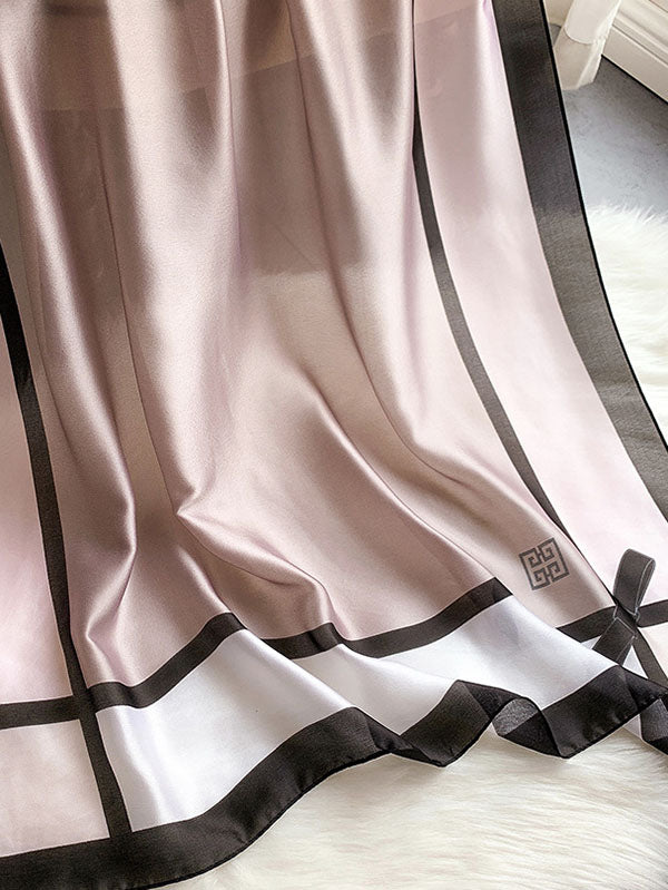 Urban Bow-Embellished Printed Contrast Color Shawl