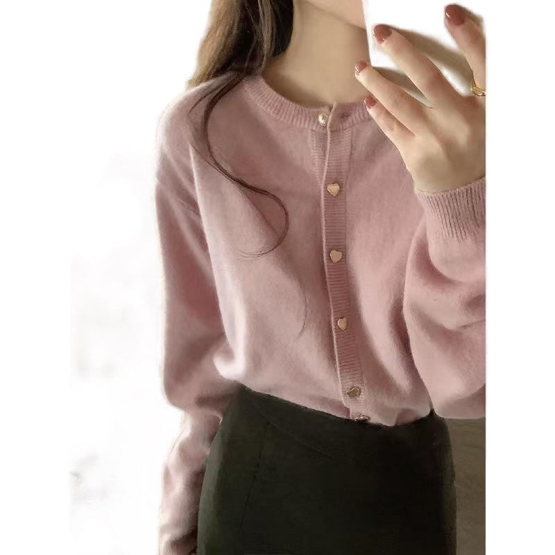 Soft And Cozy Knitted Cardigan With Heart-Shaped Buttons