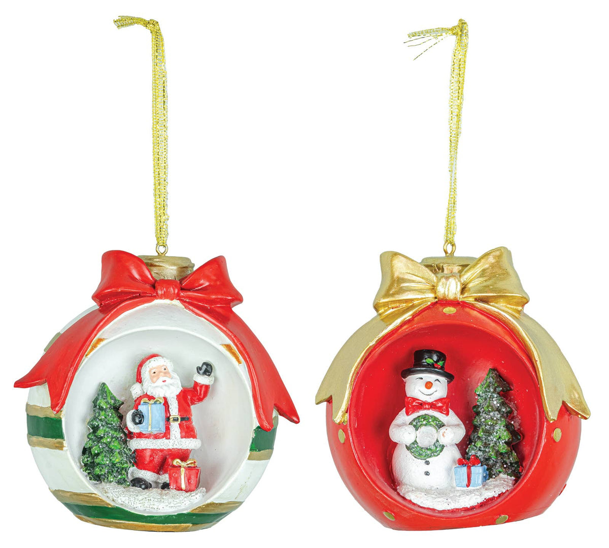 Christmas Santa Snowman in Bauble Ornament, 2 Assorted