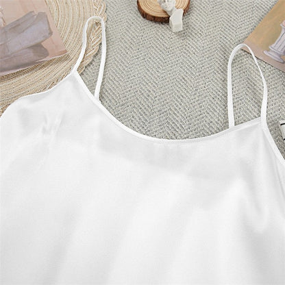 Spaghetti Strap Mini Dress with Belt and Feather Long Sleeve Outerwear - Two-Piece Pajama Set