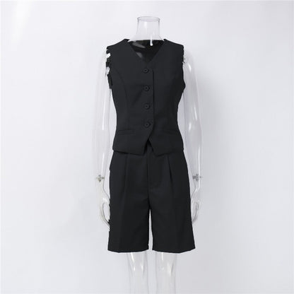 Straight-Cut Suit Vest and Shorts Set
