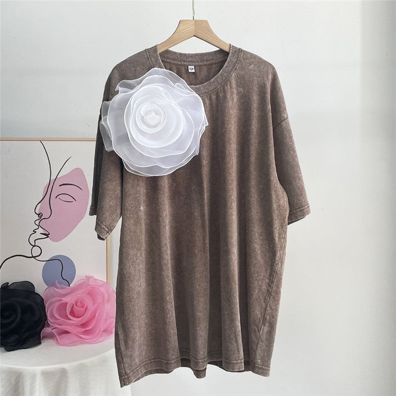 Water-Dyed Solid Color Cotton T-Shirt with Waxed Finish
