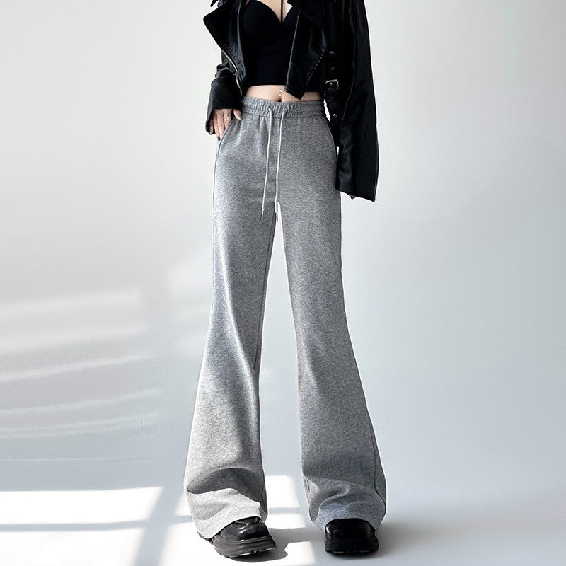 Solid Color High-Waisted Flowy Casual Pants