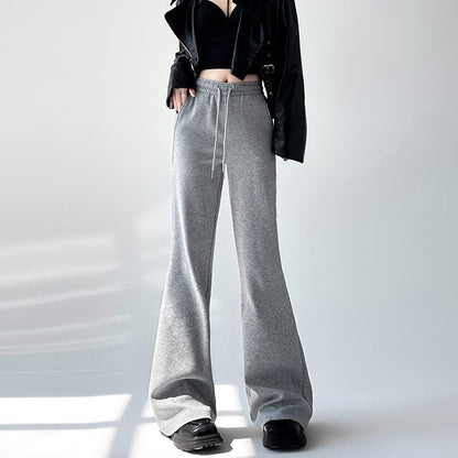 Solid Color High-Waisted Flowy Casual Pants