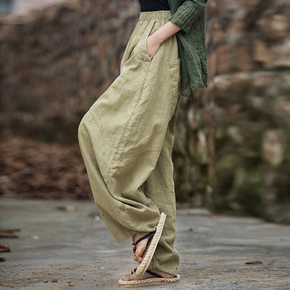 Women's Loose-Fitting Linen & Cotton Ramie Sand-Fried Meditation Tai Chi Lantern Pants