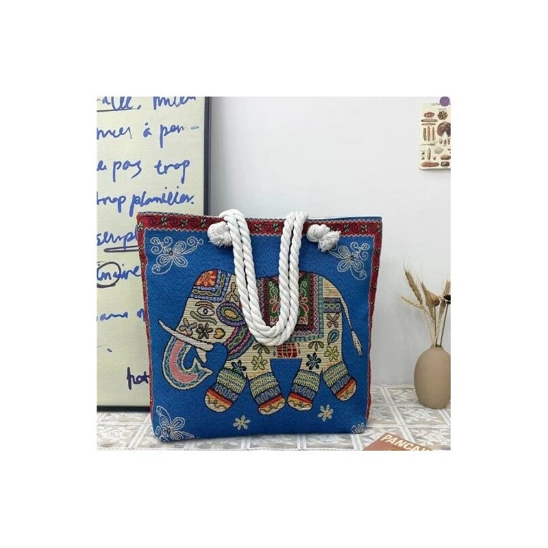 Embroidered Oversized Rope Shoulder Bag with Ample Storage
