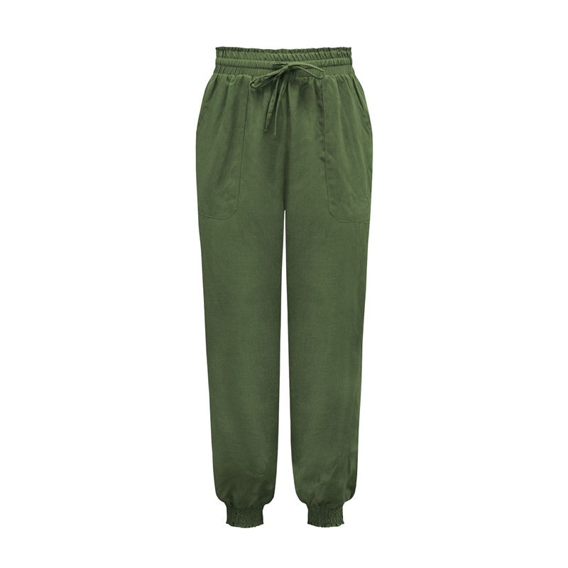 Solid Color Elastic Waist Drawstring Casual Harem Pants