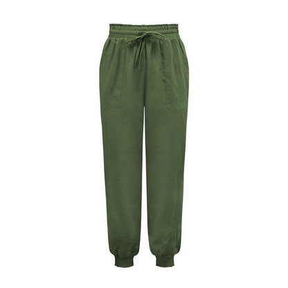 Solid Color Elastic Waist Drawstring Casual Harem Pants