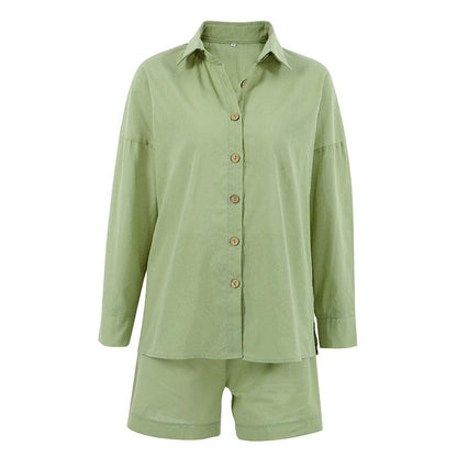 Long-Sleeve Cardigan and Shorts Two-Piece Pajama Set