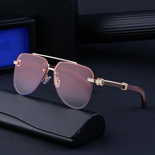 Men's Retro Wood Grain Frog Mirror Legs Sunglasses