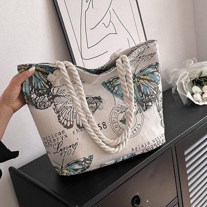 Chic Canvas Tote with Spacious Design and Printed Detail