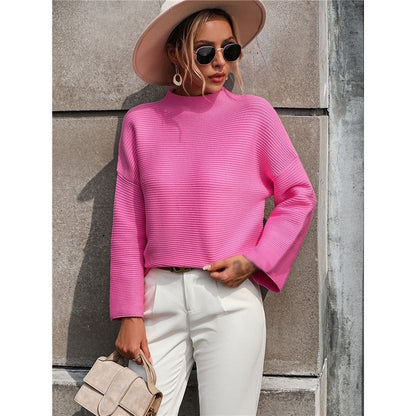 Solid Color Long Sleeve Crewneck Casual Loose Pullover Knitted Sweater