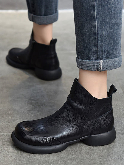 Round-Toe Solid Color Zipper Boots