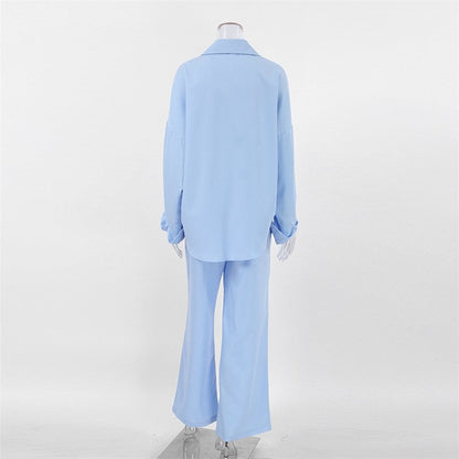 Casual Solid Color Shirt and Pants Ensemble