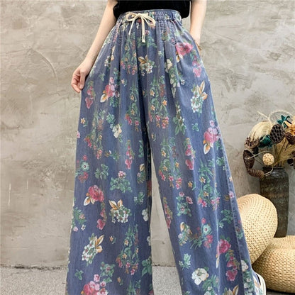 High-Waisted Loose Elastic Waistband Straight-Leg Pants