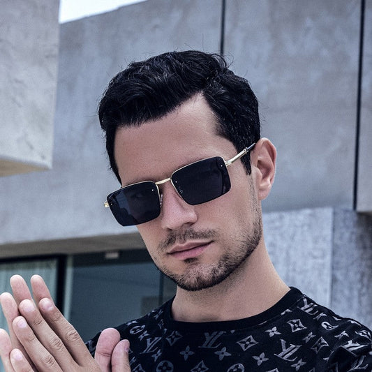 Fashion Half-Frame Diamond Cut Edge Sunglasses