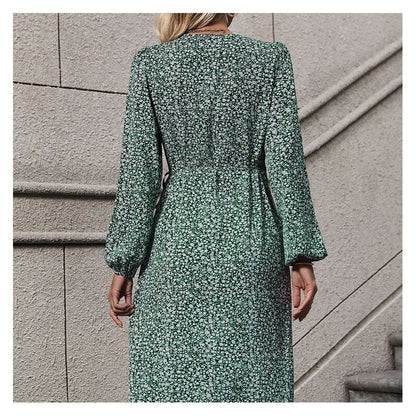 Stylish Wrap Long Sleeve Floral Dress