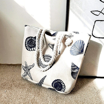Chic Canvas Tote with Spacious Design and Printed Detail