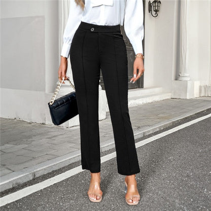 Solid Color Straight Leg Cropped Trousers