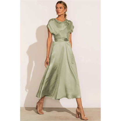 Solid Color Sleeveless Bandage Satin Maxi Dress