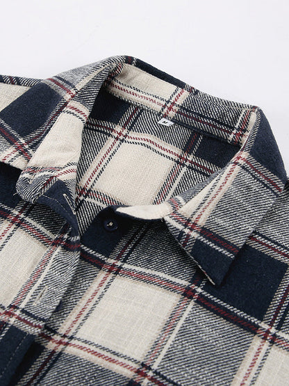 Long Sleeves Loose Plaid Split-Joint Lapel Blouses&Shirts Tops