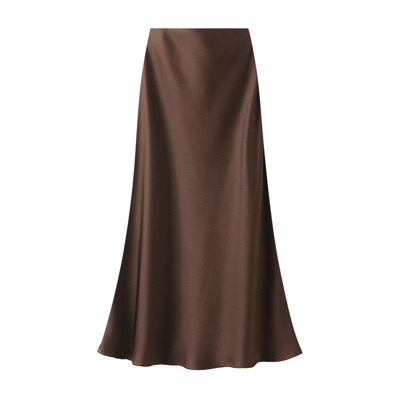 High Waisted Satin Fishtail Maxi Skirt
