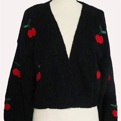 Loose Fit Embroidered Knit Cardigan Without Buttons