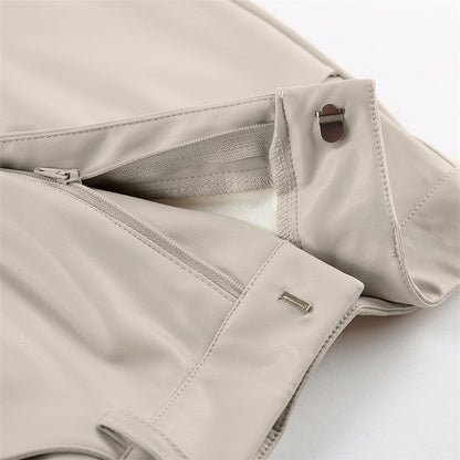 Retro High-Waisted PU Leather Skirt with Split Design