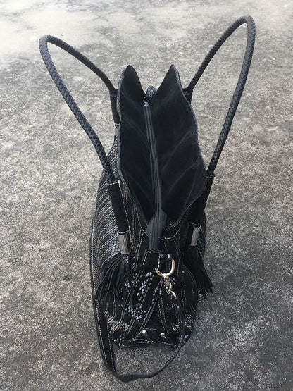 Split-Joint Striped Shoulder Sling Leather Bag