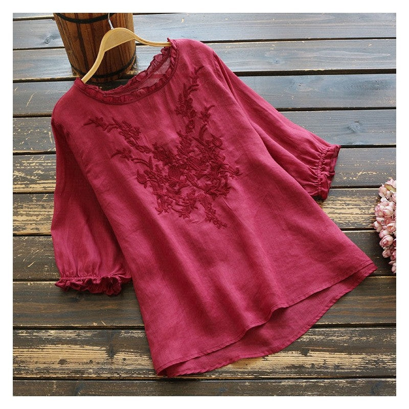 Breathable Thin Oversized Plus Size Loose Embroidered T-Shirt