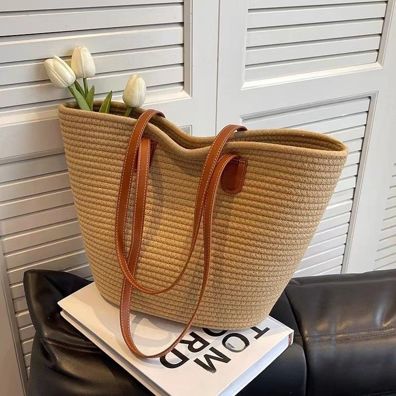 Colorful Oversized Woven Shoulder Tote Bag