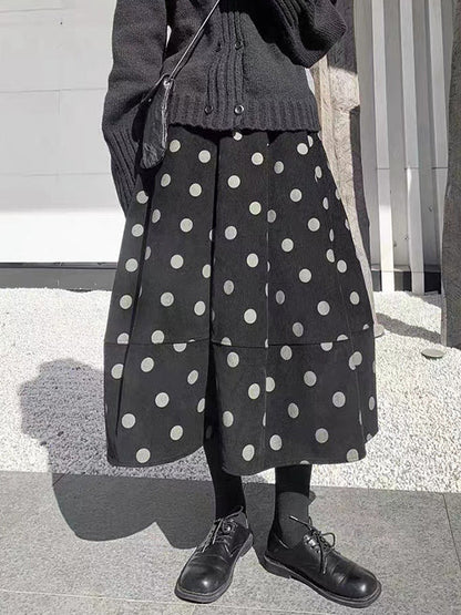 High Waisted Loose Elastics Polka-Dot Printed Split-Joint Skirts