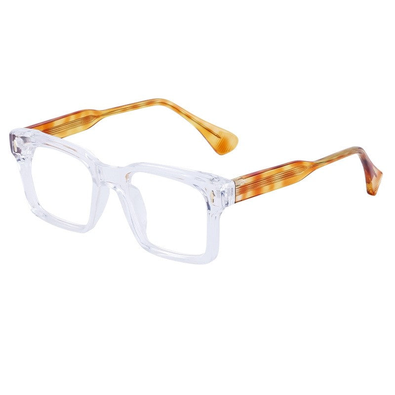 Fashion Acetate Metal Core Square Flat Lens Glasses