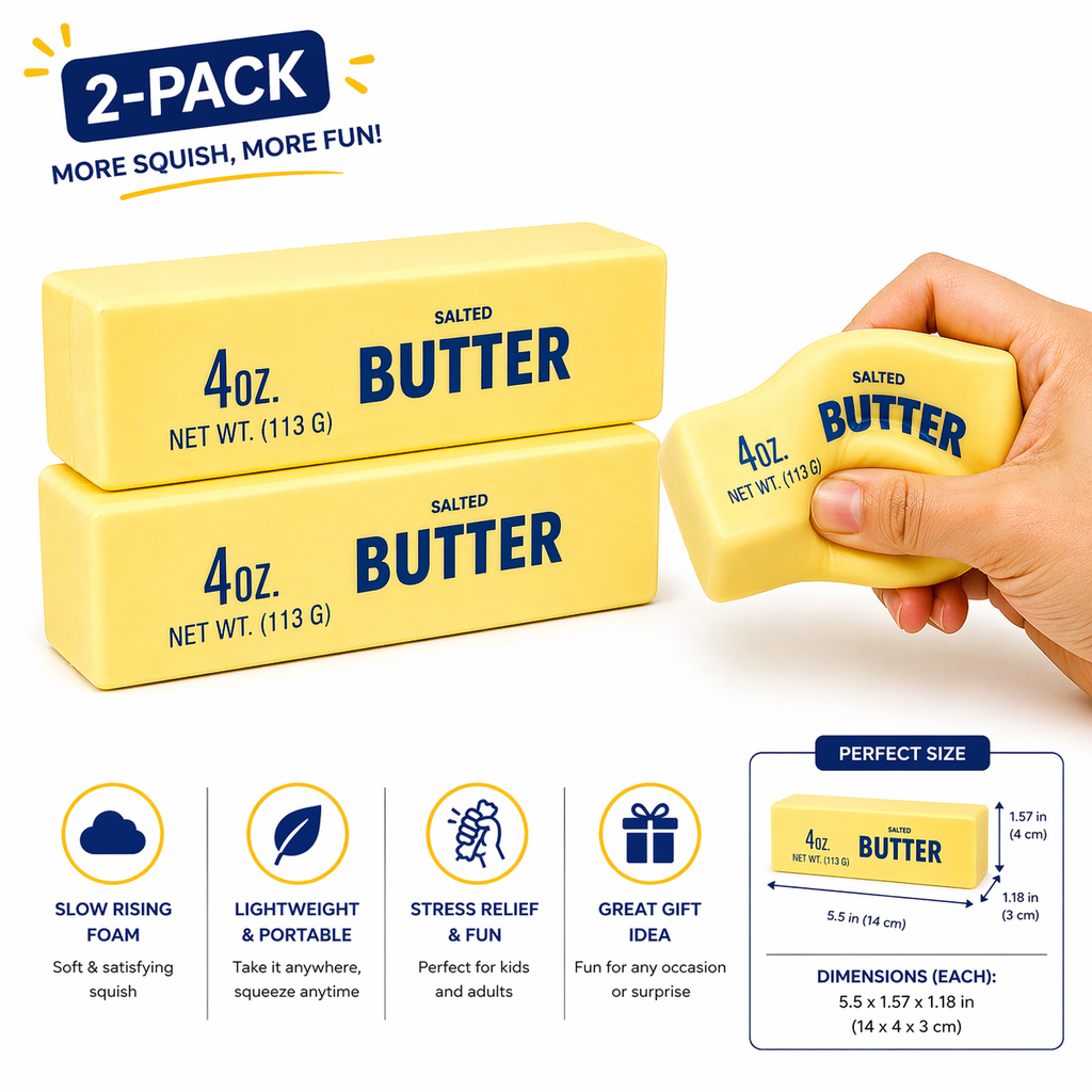 Butter Squishy Toy (2-Pack) – Jumbo Slow Rising Butter Stick Stress Relief Squeeze Toys, Realistic Butter Squishies for Kids & Adults