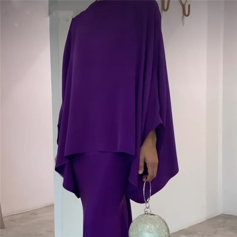 Solid Color Pearl Embellished Floor-Length Dress Ensemble