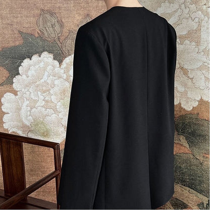 Chic Chinese Jacquard Lapel Blazer with Faux Two-Piece Design