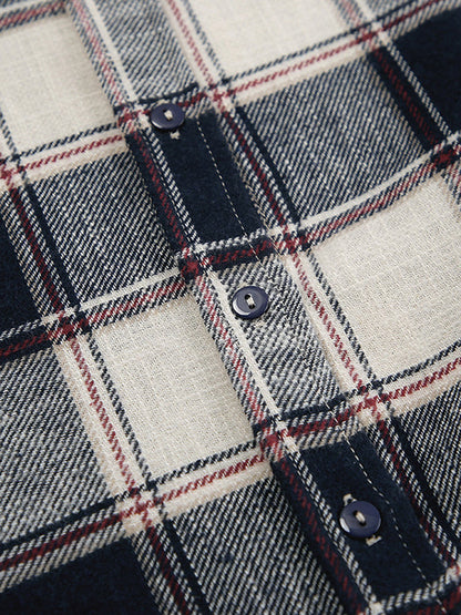 Long Sleeves Loose Plaid Split-Joint Lapel Blouses&Shirts Tops