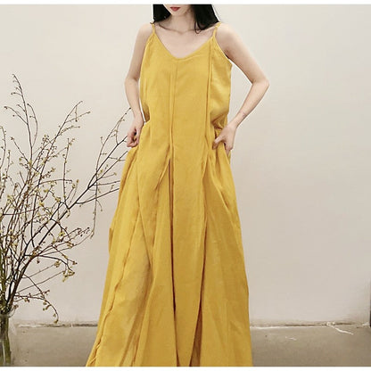Solid Color Spaghetti Strap Sleeveless A-Line Maxi Dress with Full Hem